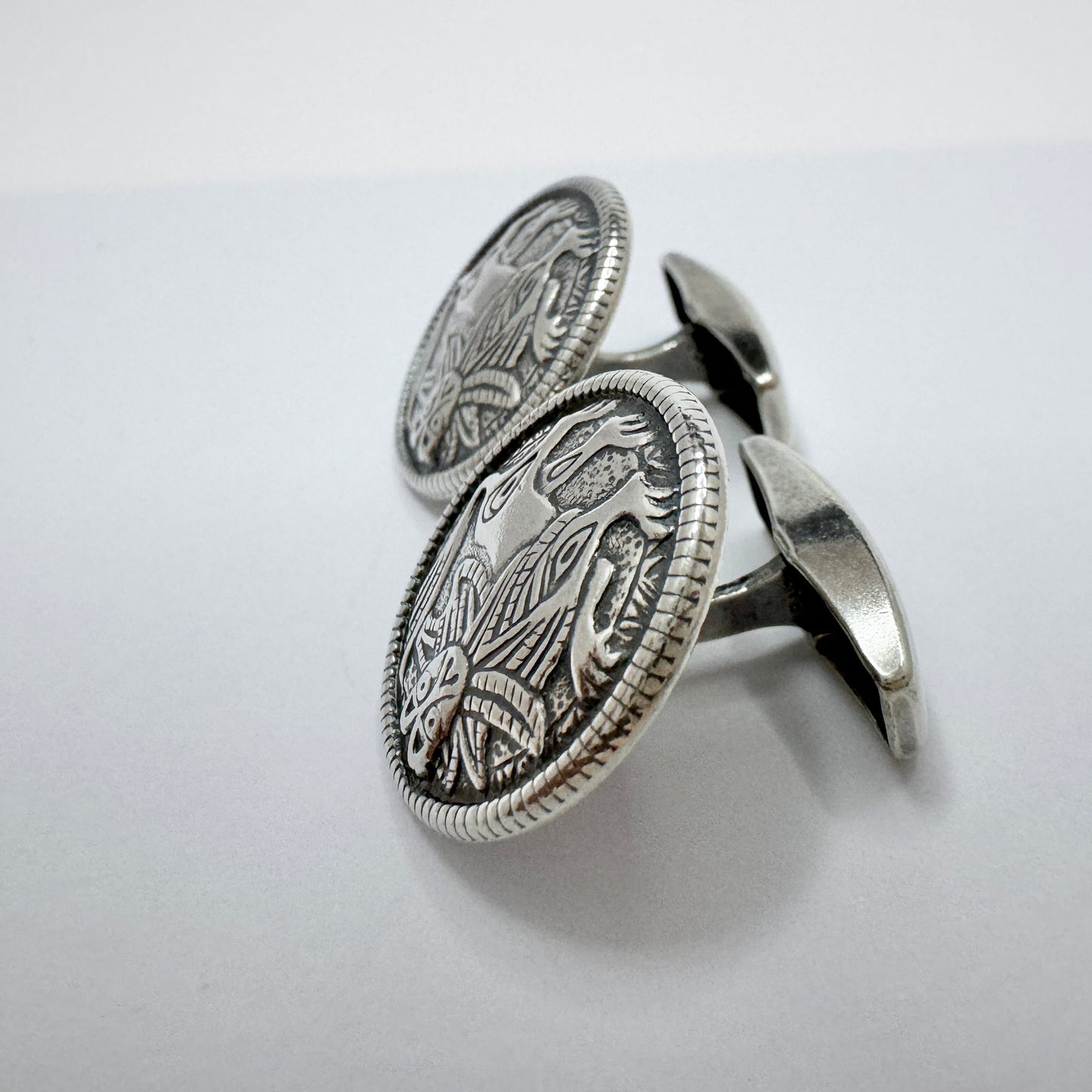 Kalevala Koru, Finland. Vintage Sterling Silver Cufflinks. Design Sun Lion.