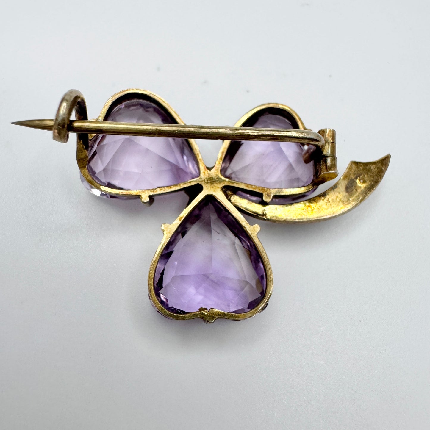 Antique ca 1920. Silver Amethyst Seed Pearl Brooch.