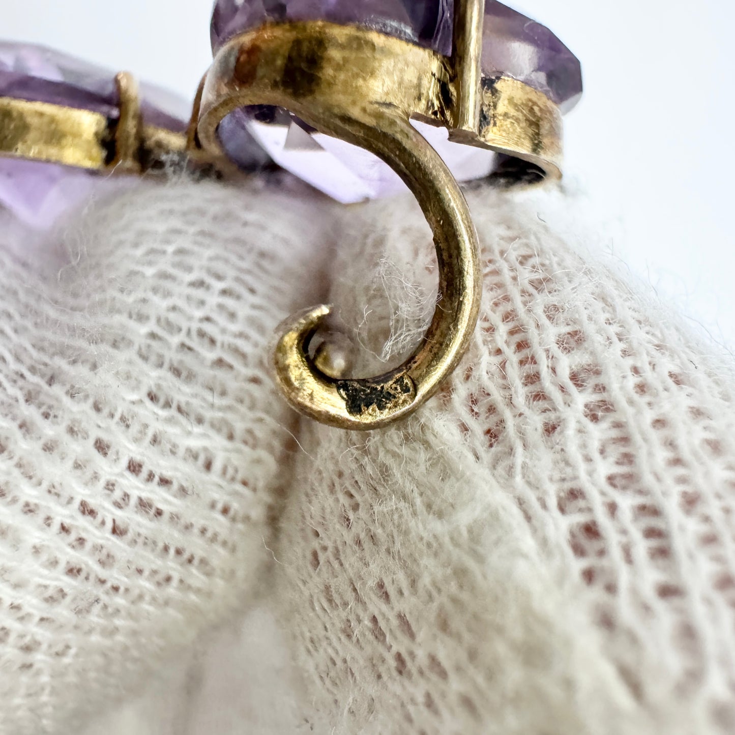 Antique ca 1920. Silver Amethyst Seed Pearl Brooch.