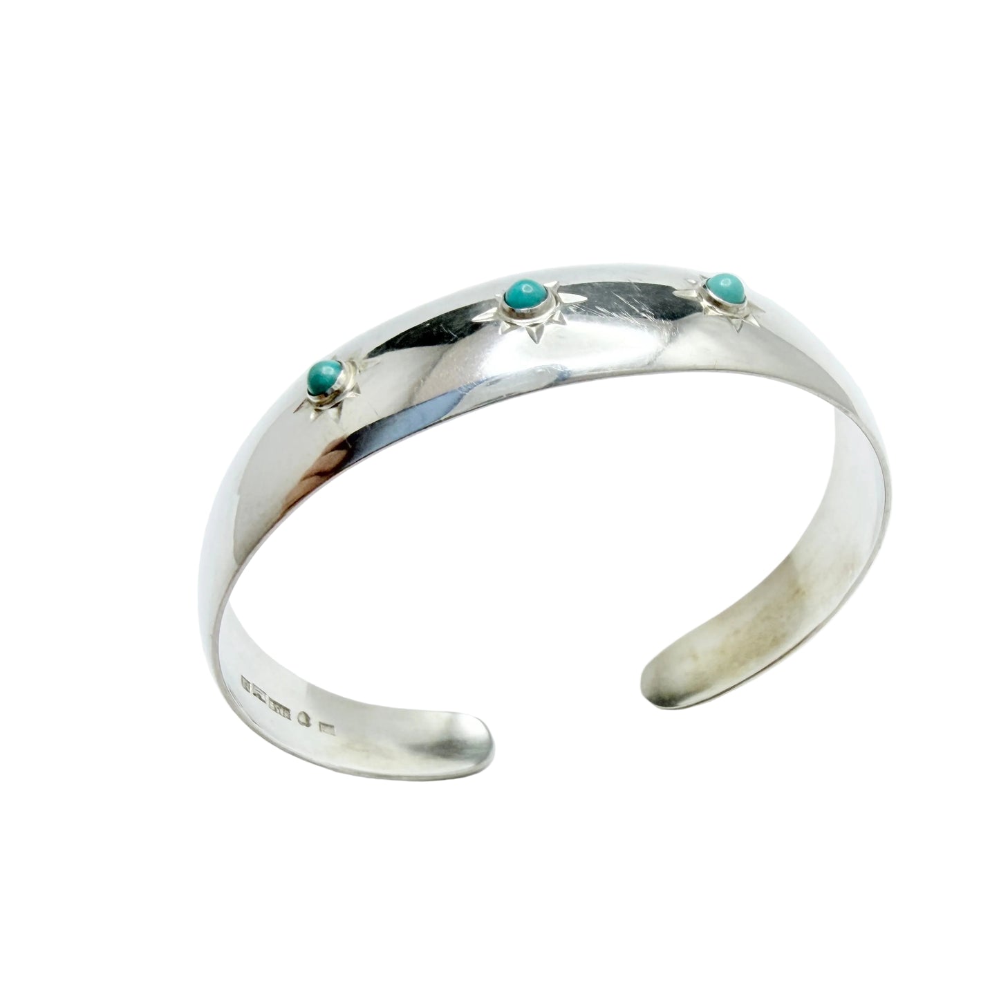 Kello Oy, Finland 1962. Vintage Solid Silver Turquoise Cuff Bracelet.