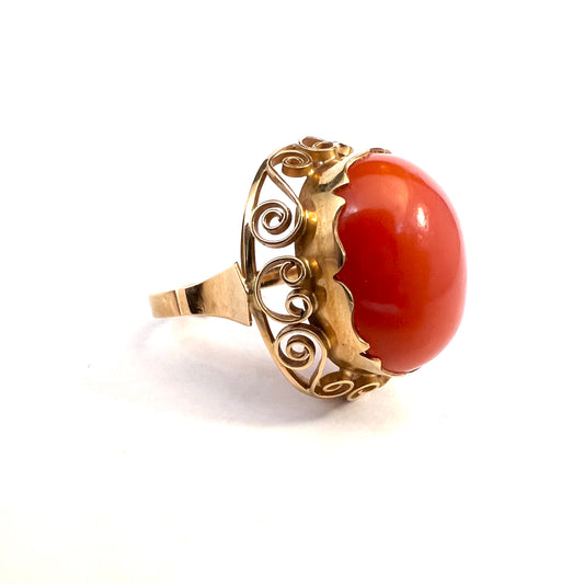 Warsaw Poland 1960s Bold 14k Gold Coral Ring.