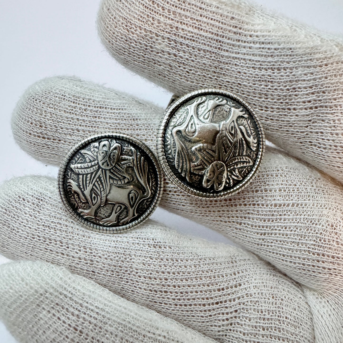 Kalevala Koru, Finland. Vintage Sterling Silver Cufflinks. Design Sun Lion.