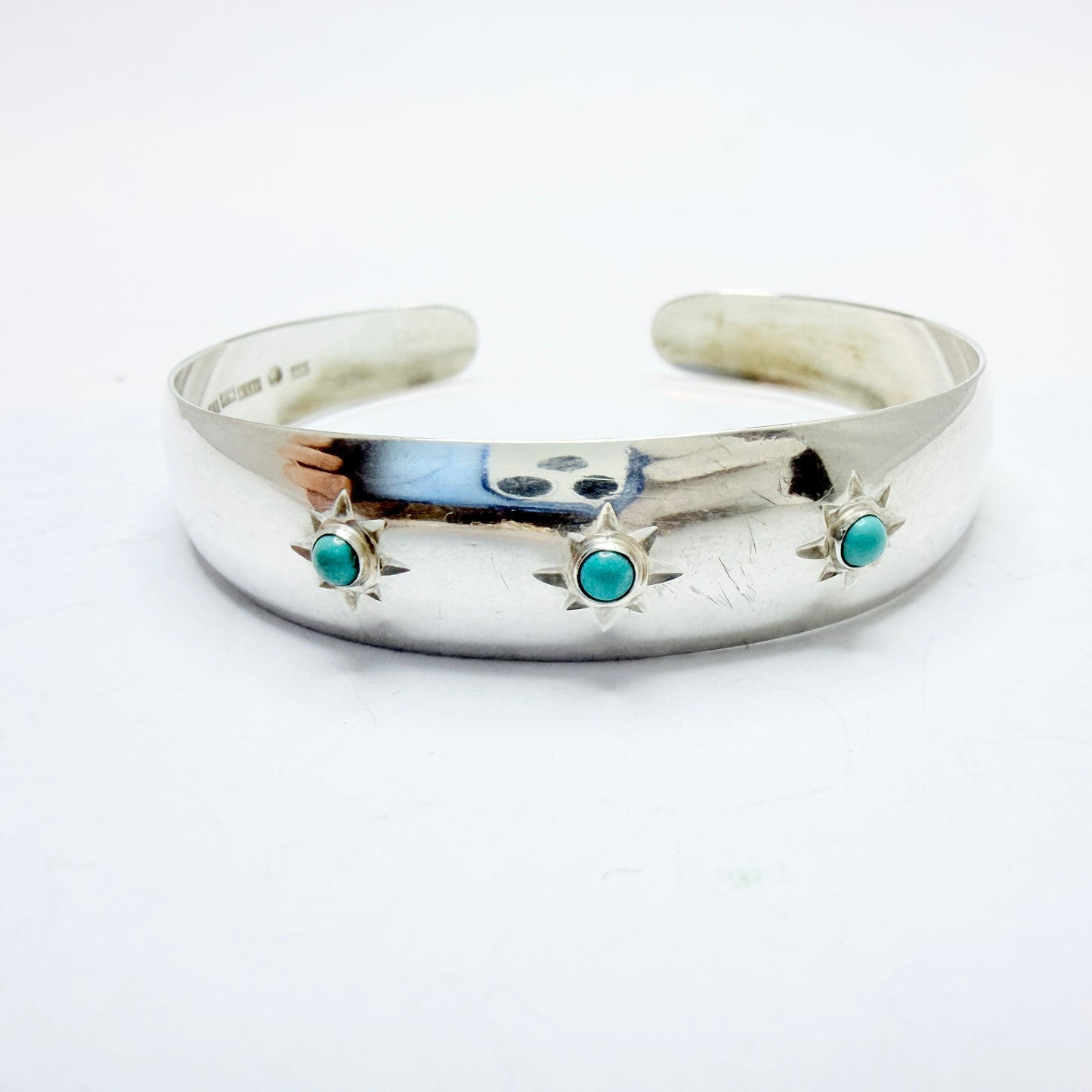 Kello Oy, Finland 1962. Vintage Solid Silver Turquoise Cuff Bracelet.