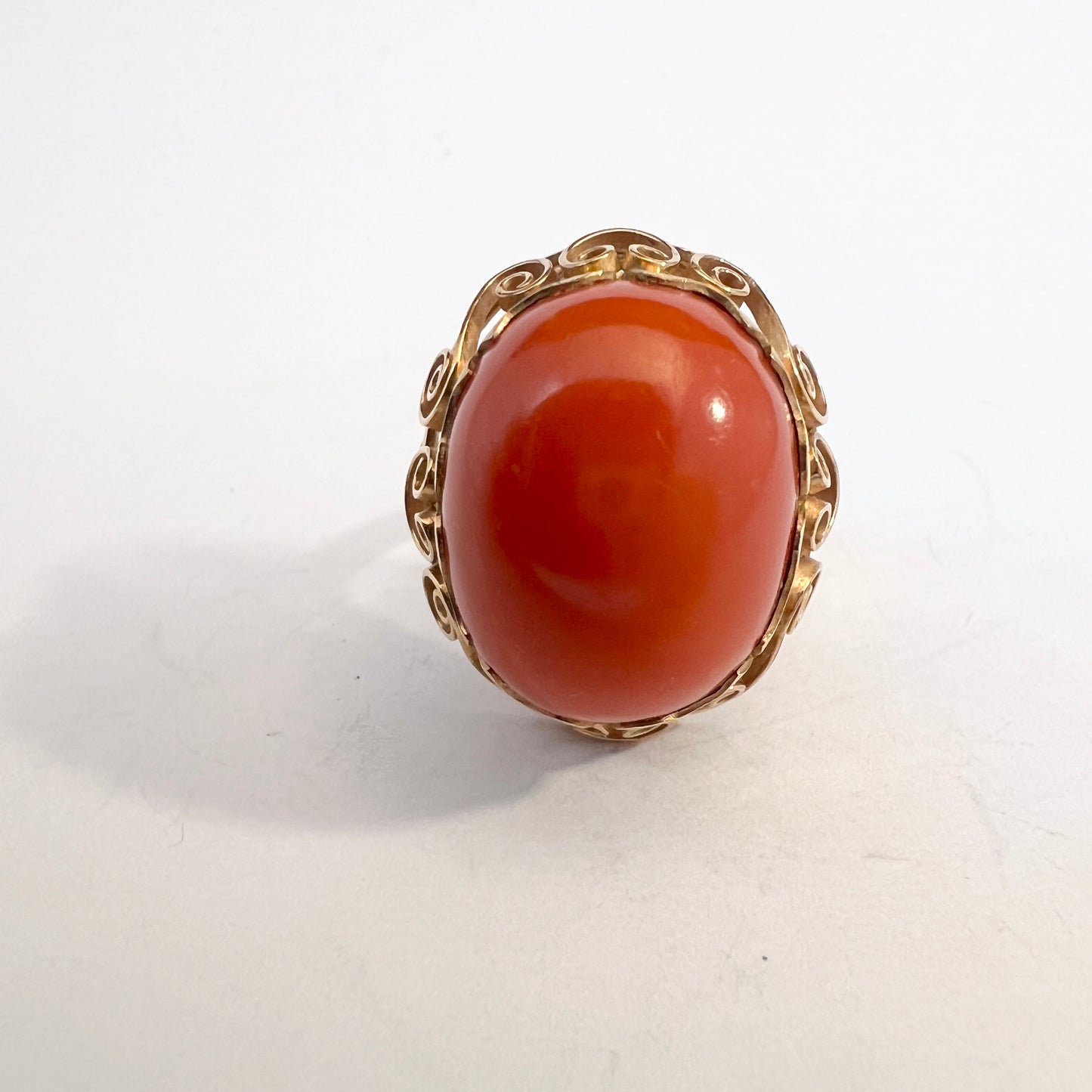 Warsaw Poland 1960s Bold 14k Gold Coral Ring.