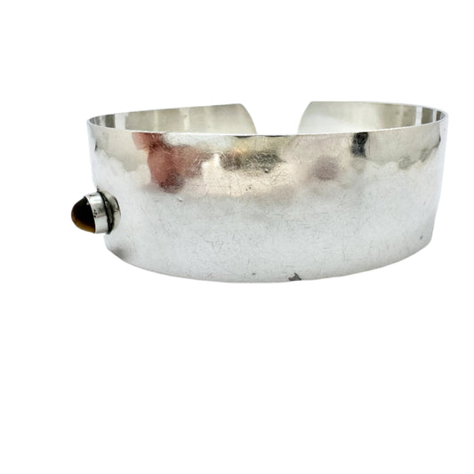 H.Kaksonen, Finland 1956. Vintage Solid Silver Tiger's Eye Cuff Bracelet.