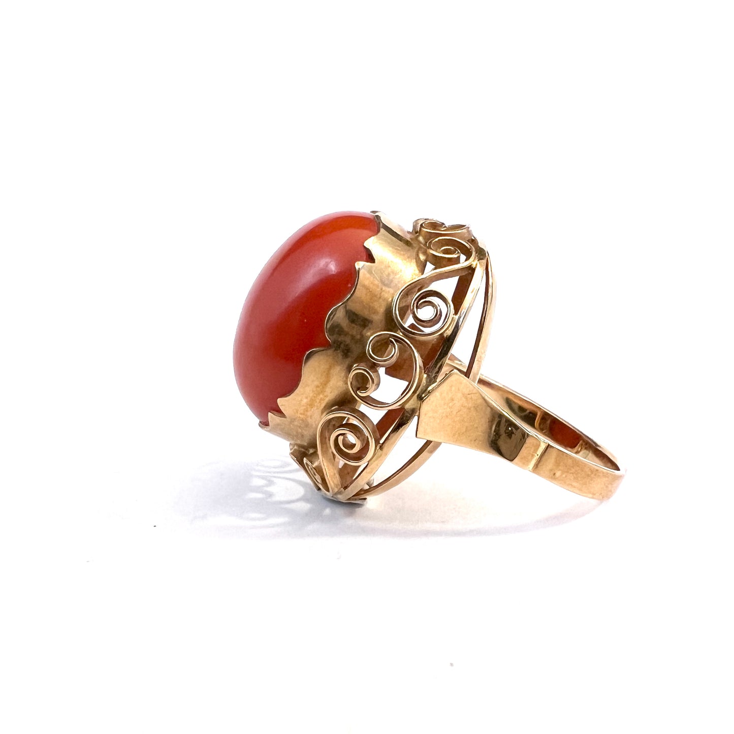 Warsaw Poland 1960s Bold 14k Gold Coral Ring.