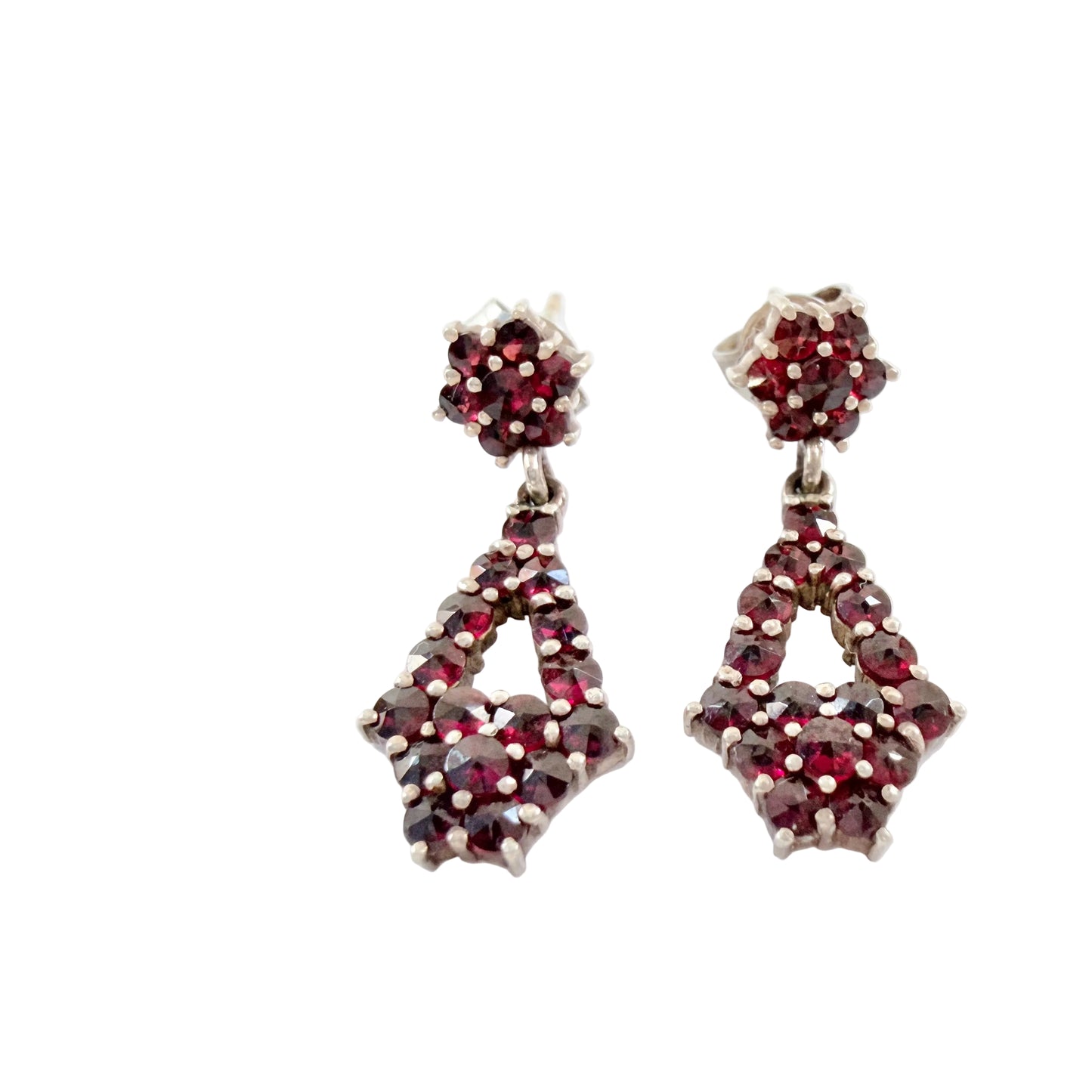 Vintage Gilt Solid Silver Garnet Earrings.