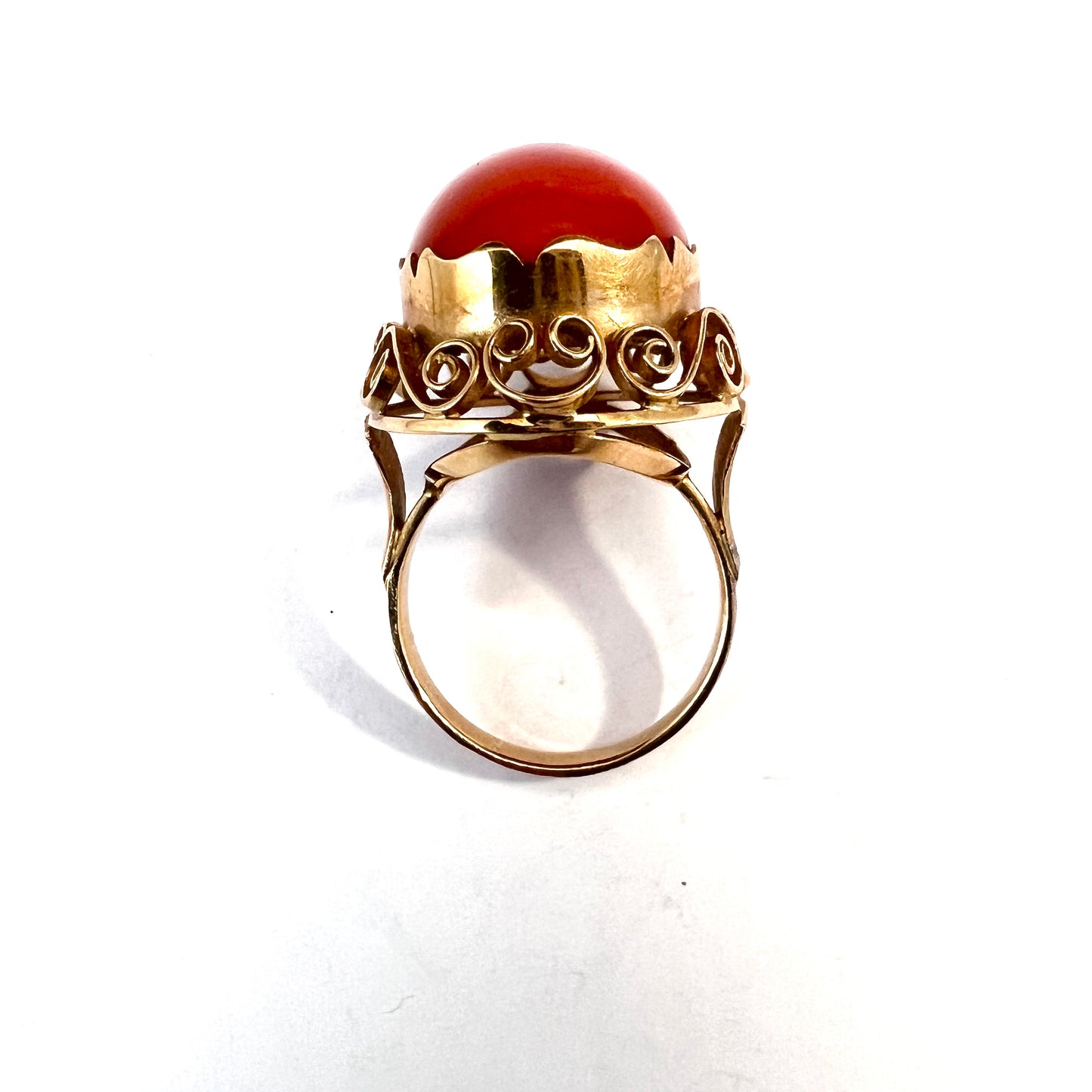 Warsaw Poland 1960s Bold 14k Gold Coral Ring.