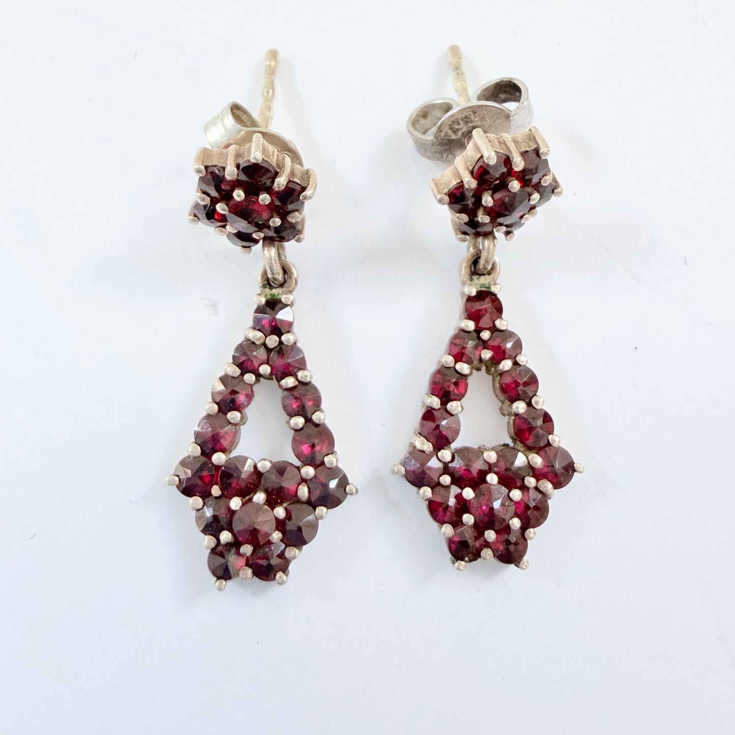 Vintage Gilt Solid Silver Garnet Earrings.