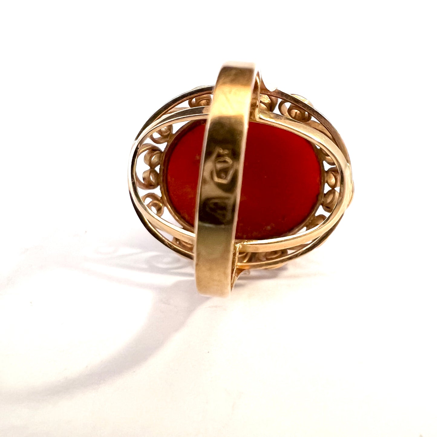 Warsaw Poland 1960s Bold 14k Gold Coral Ring.