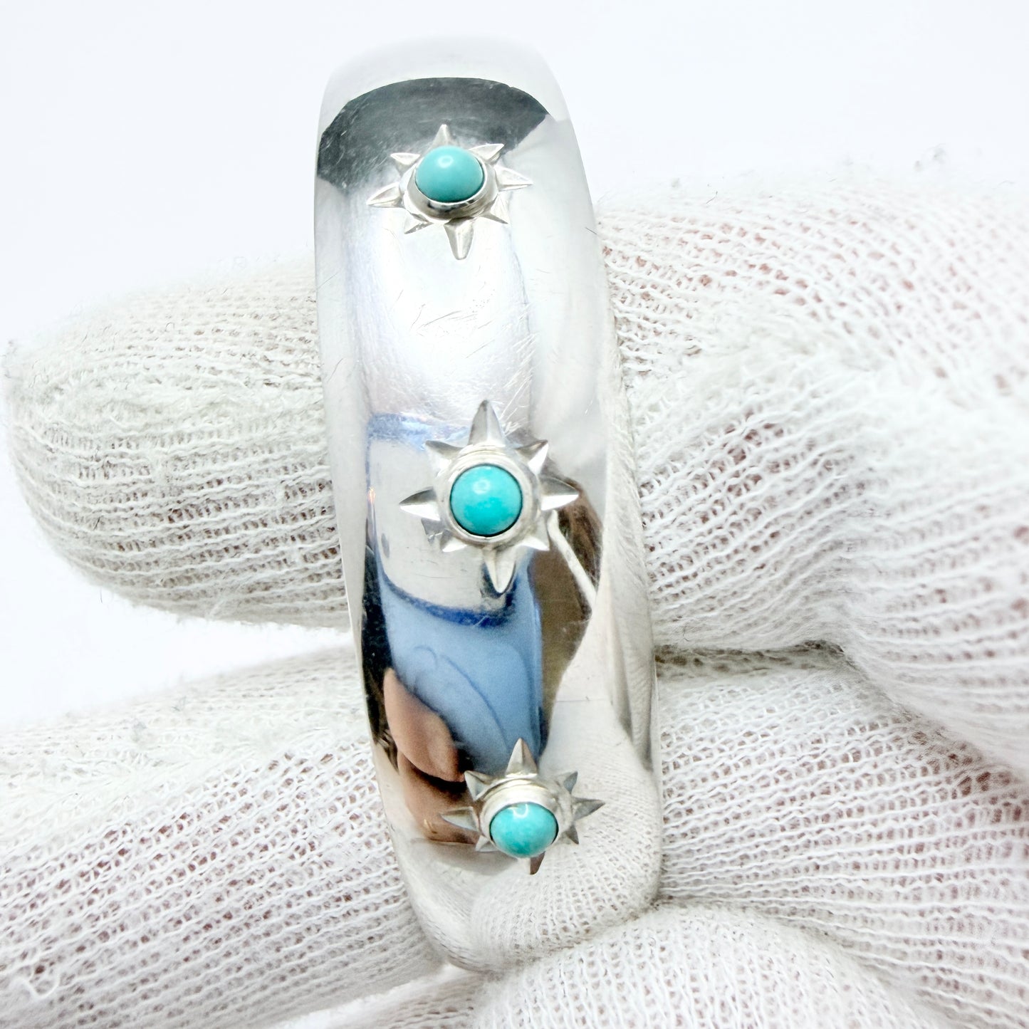 Kello Oy, Finland 1962. Vintage Solid Silver Turquoise Cuff Bracelet.