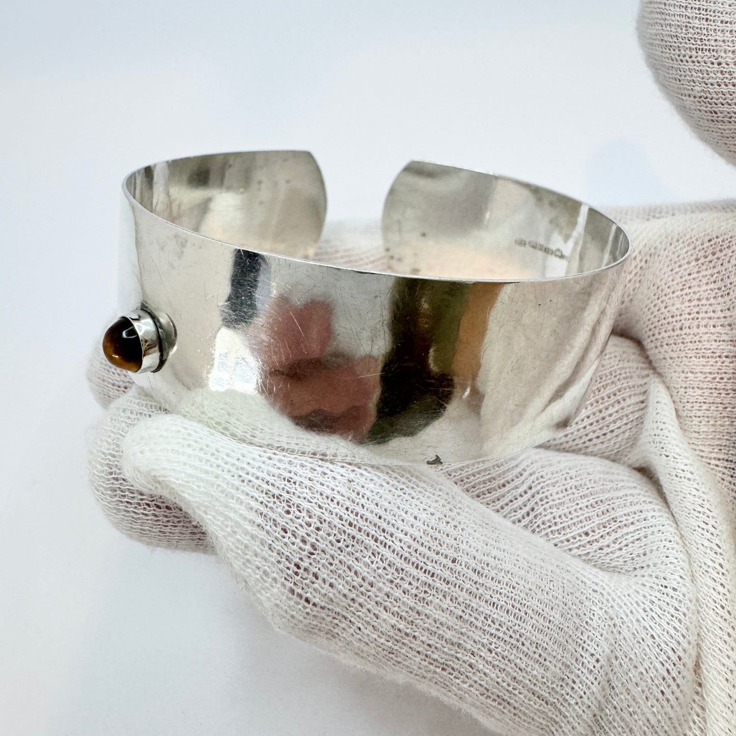 H.Kaksonen, Finland 1956. Vintage Solid Silver Tiger's Eye Cuff Bracelet.