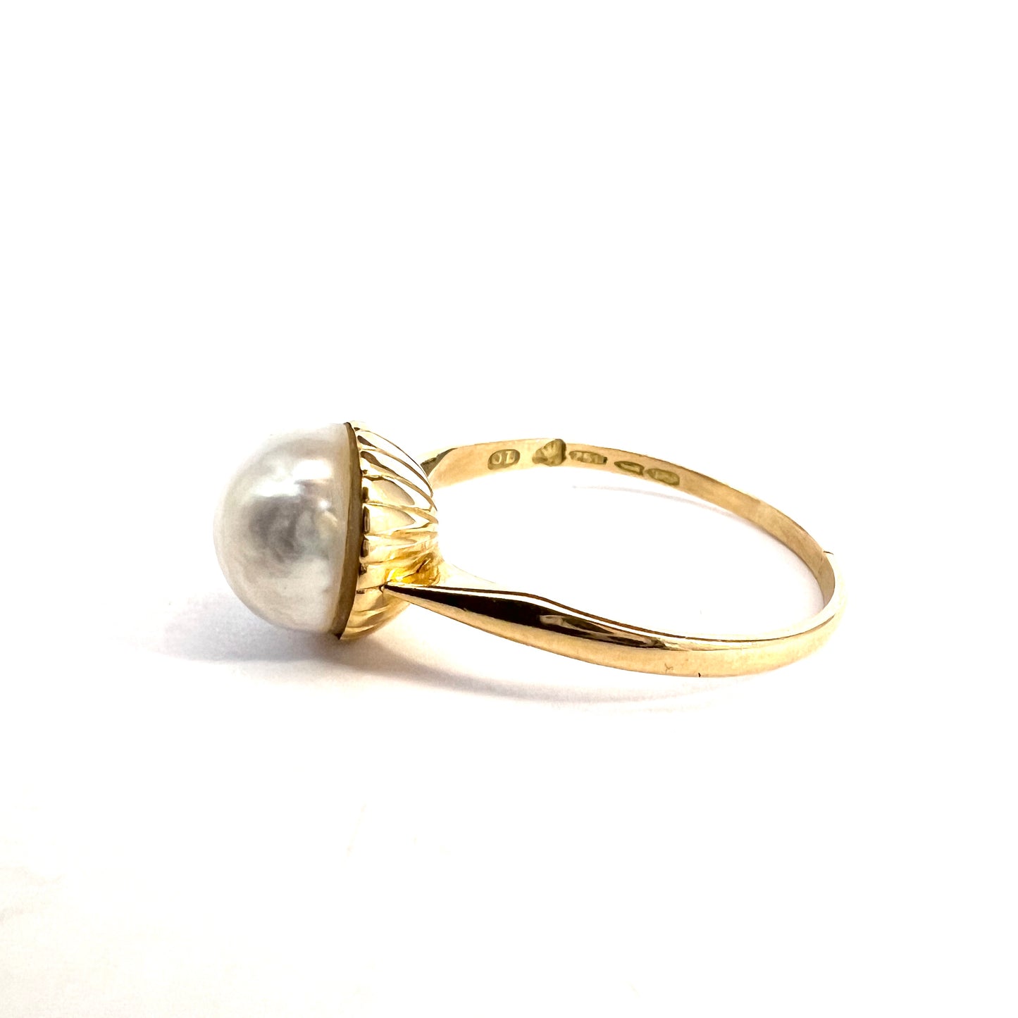 Oskar Lindroos, Finland 1924. Vintage Art Deco 18k Gold Pearl Ring.