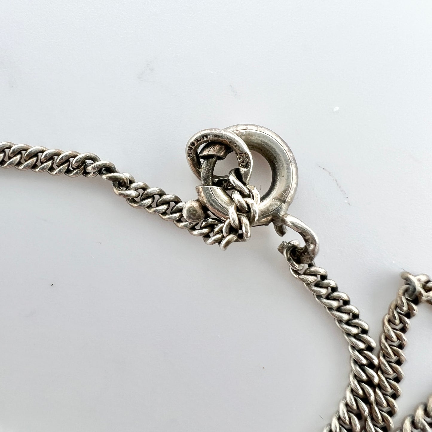 Vintage c 1930 Art Deco 935 Sterling Silver Paste Grape Pendant Long Chain Necklace.