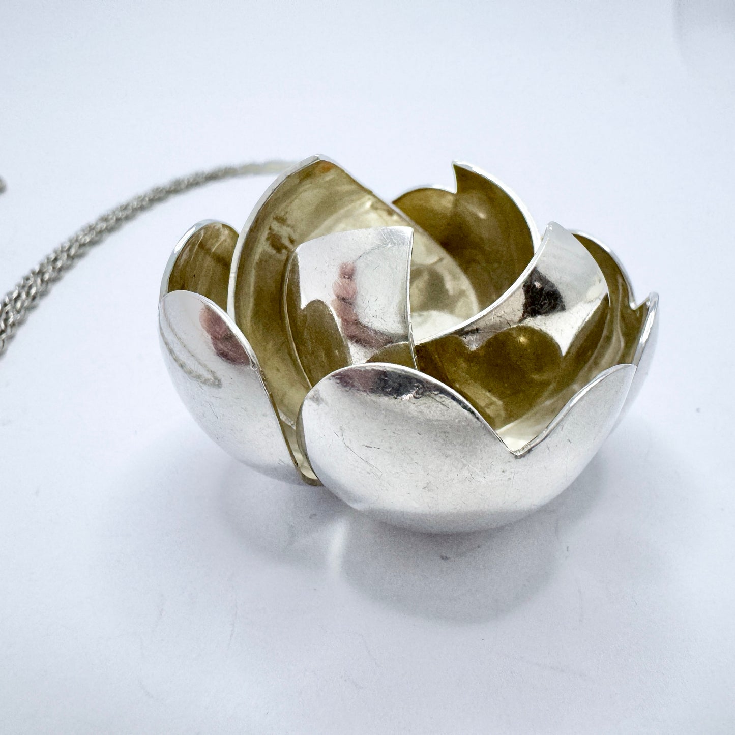 Peter von Post, Sweden 1971. Bold Vintage Sterling Silver Pendant Necklace. Signed.