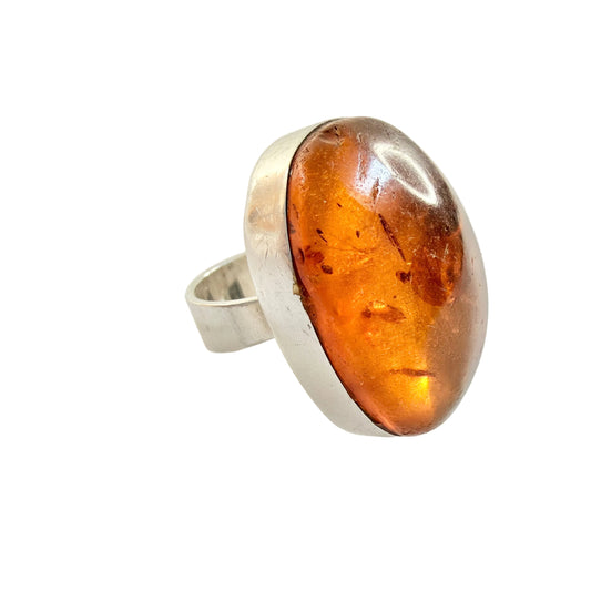 Einer Fehrn, Denmark c 1960s. Bold Vintage Sterling Silver Amber Ring