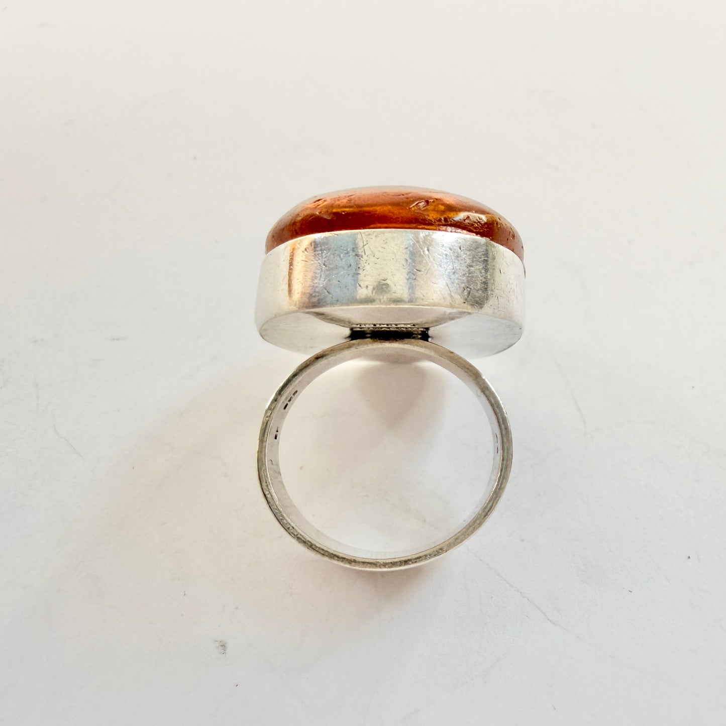 Einer Fehrn, Denmark c 1960s. Bold Vintage Sterling Silver Amber Ring