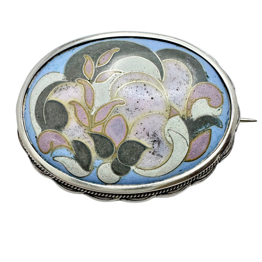 Hugo Lundstedt, Sweden 1921. Antique Arts & Crafts Silver Enamel Brooch