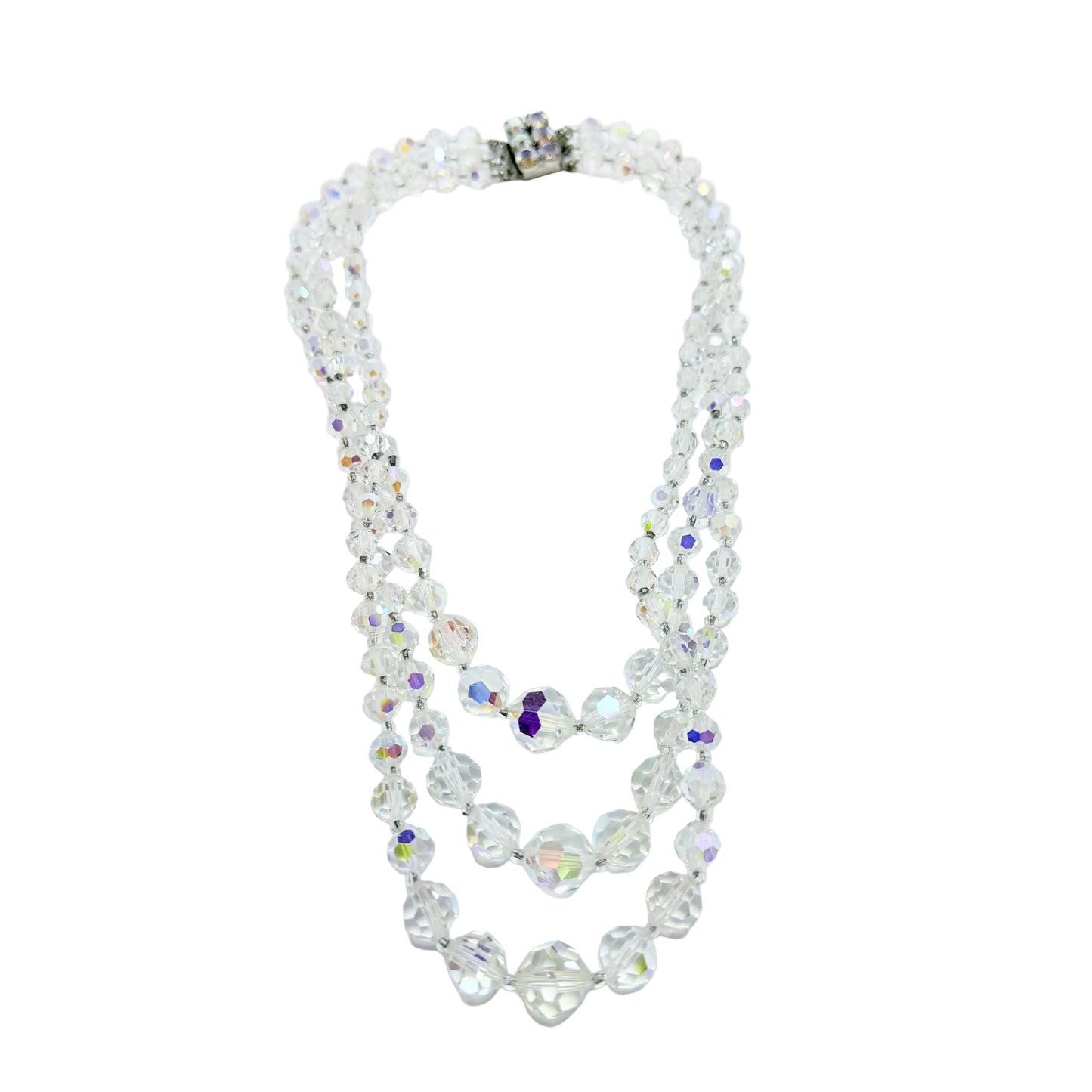 Vintage ca 1960s Aurora Borealis 3-strand Necklace.