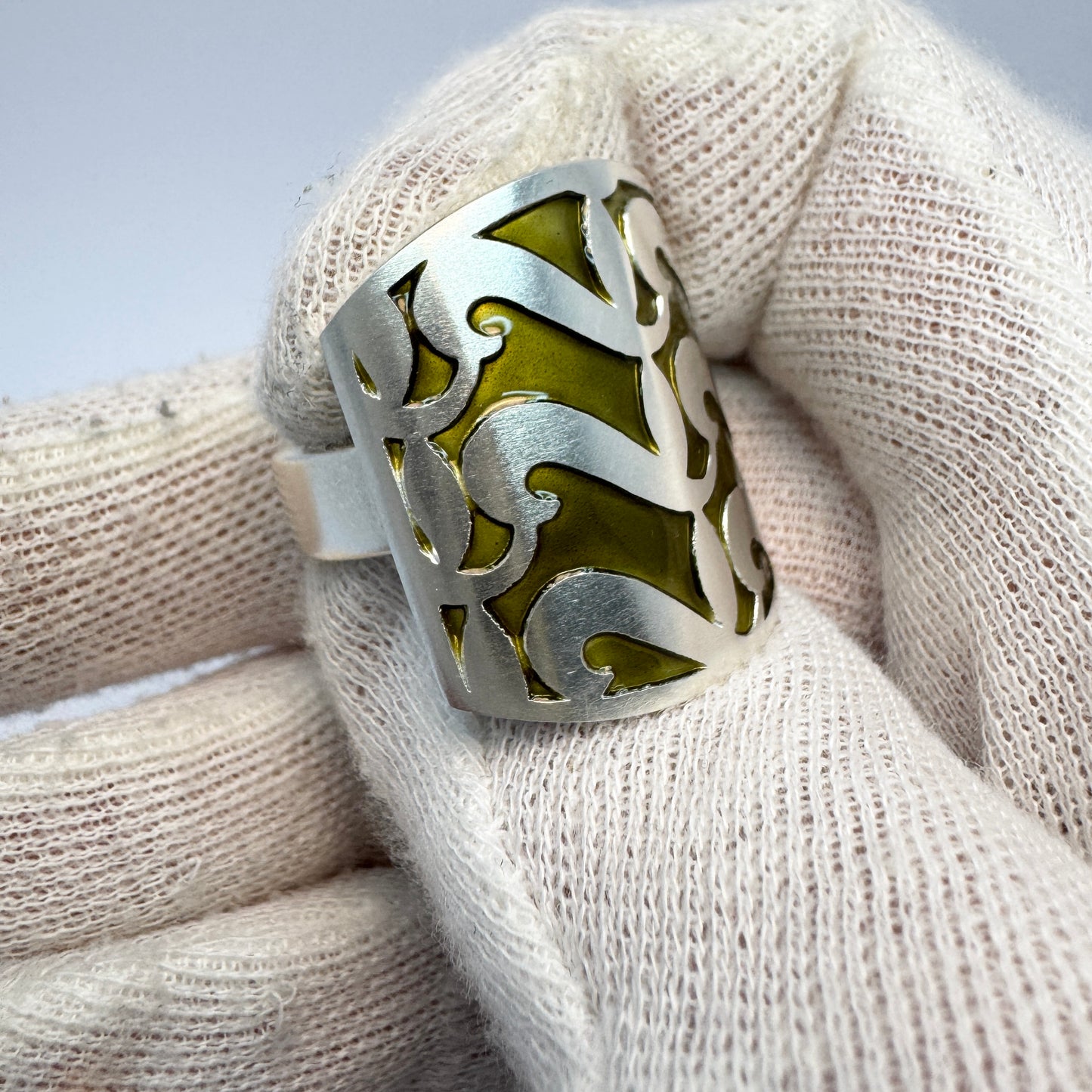 David-Andersen designer Millie Behrens, Norway. Vintage Sterling Silver Enamel Ring