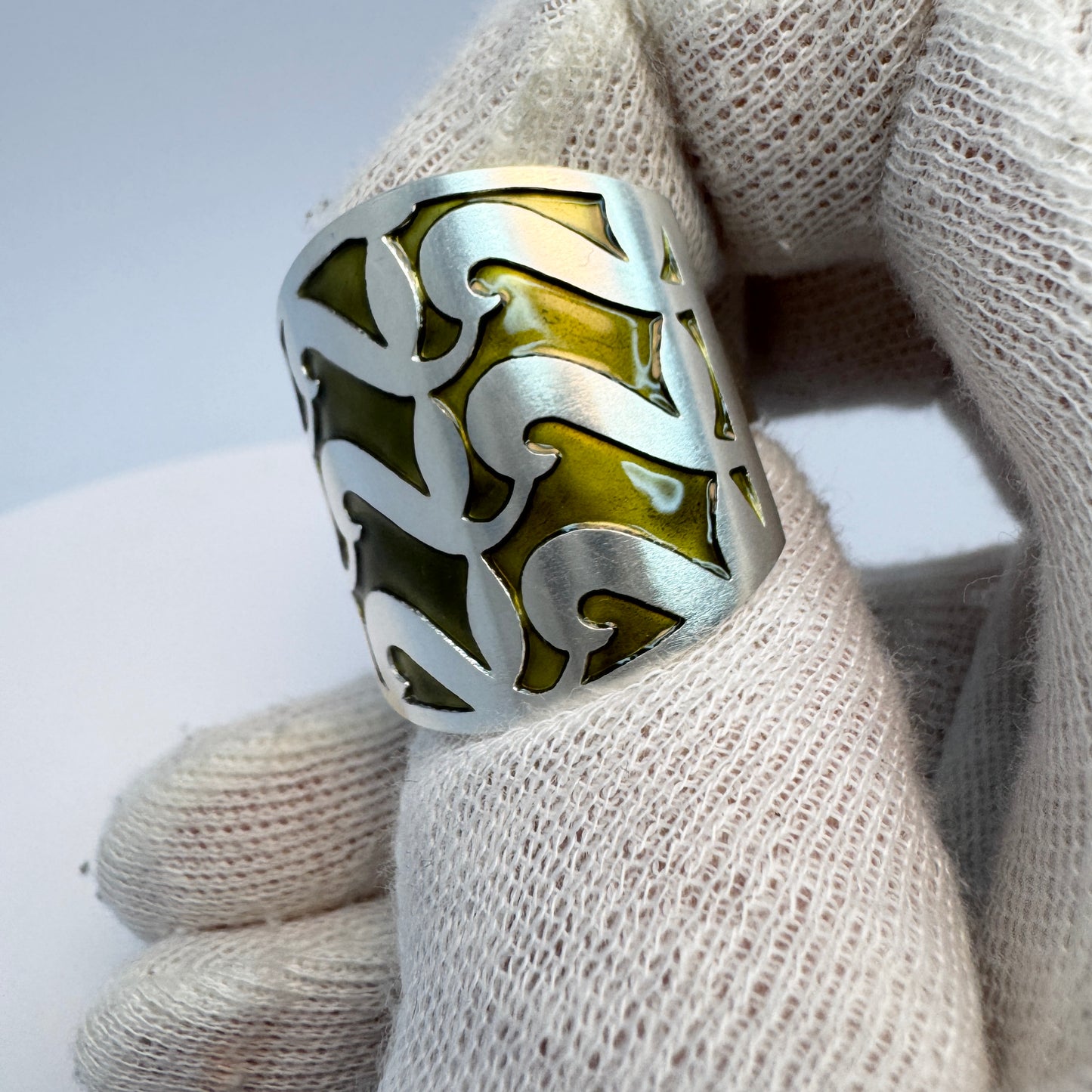 David-Andersen designer Millie Behrens, Norway. Vintage Sterling Silver Enamel Ring