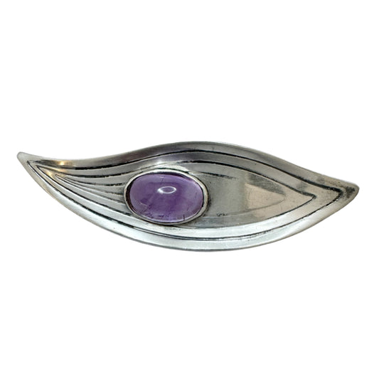 Erik Granit, Finland 1956. Vintage Solid Silver Amethyst Brooch.