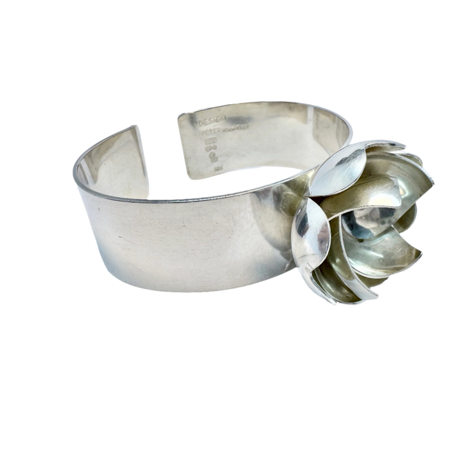 Peter Von Post, Sweden 1973. Bold Vintage Sterling Silver Cuff Bracelet. Signed