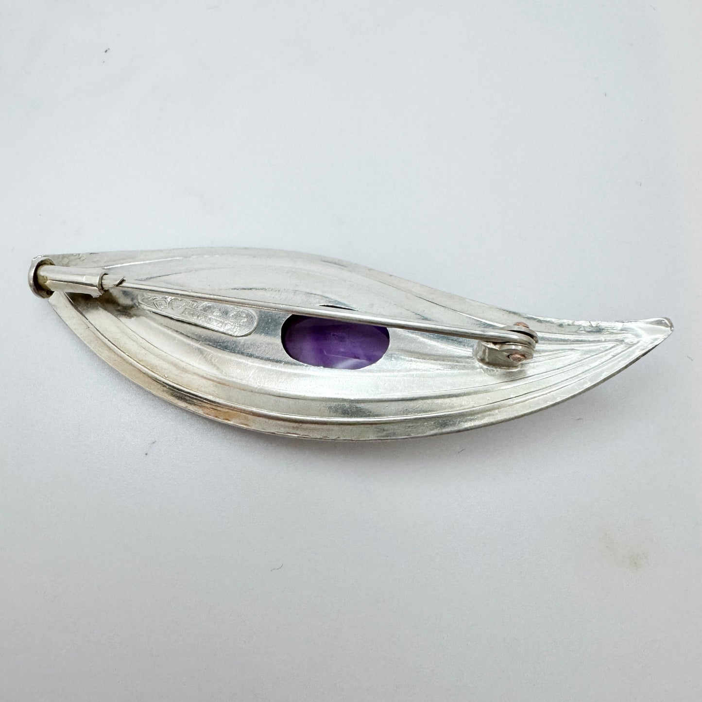 Erik Granit, Finland 1956. Vintage Solid Silver Amethyst Brooch.