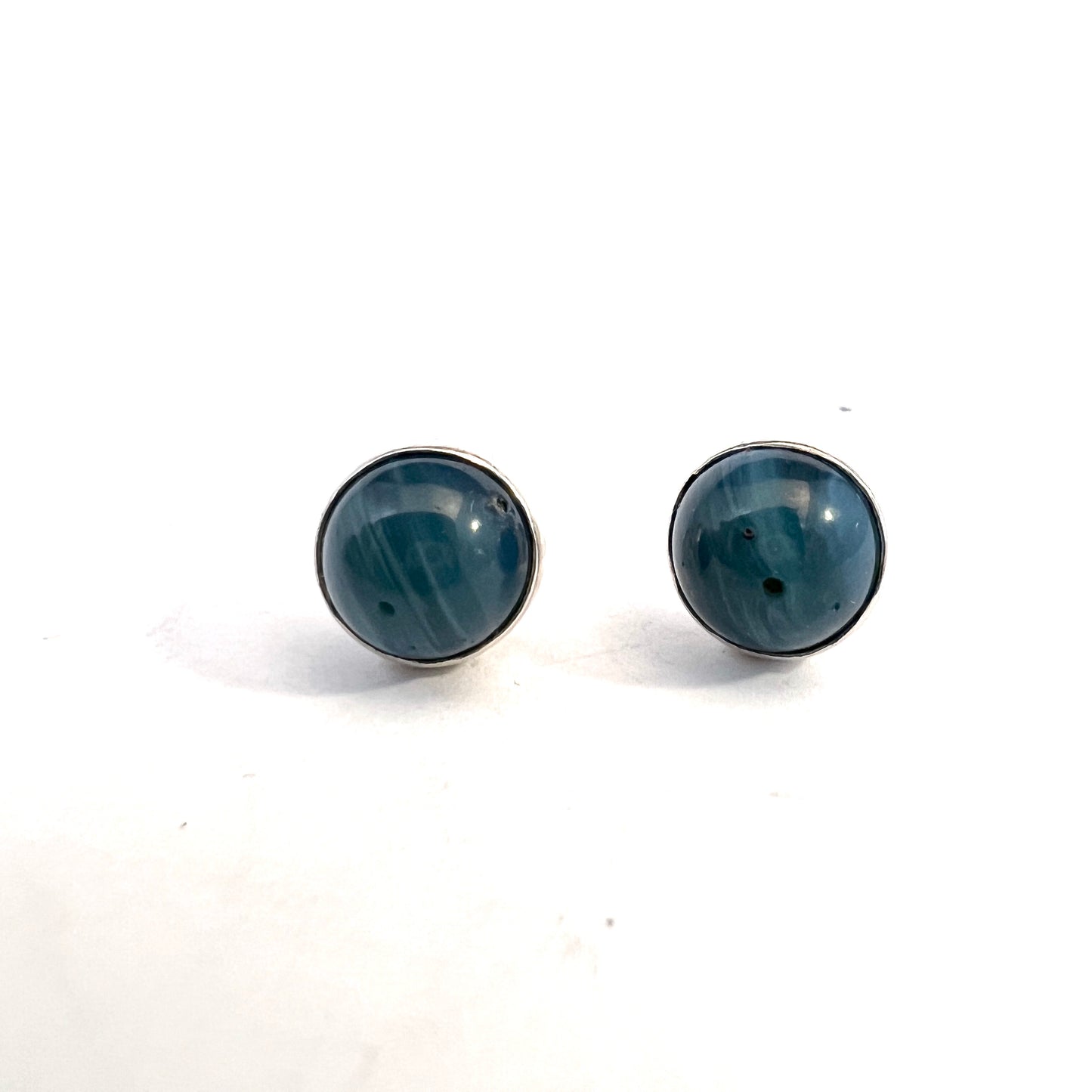 Vintage 1960s Sterling Silver Bergslagen-stone Stud Earrings.