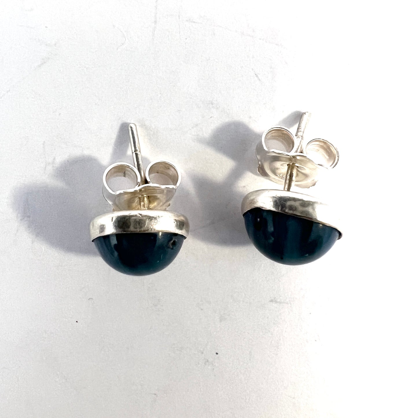 Vintage 1960s Sterling Silver Bergslagen-stone Stud Earrings.