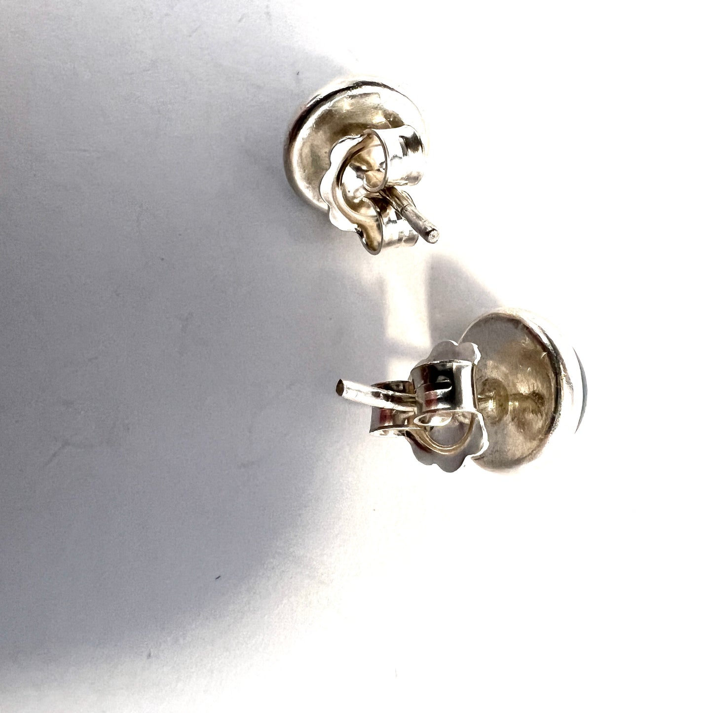 Vintage 1960s Sterling Silver Bergslagen-stone Stud Earrings.