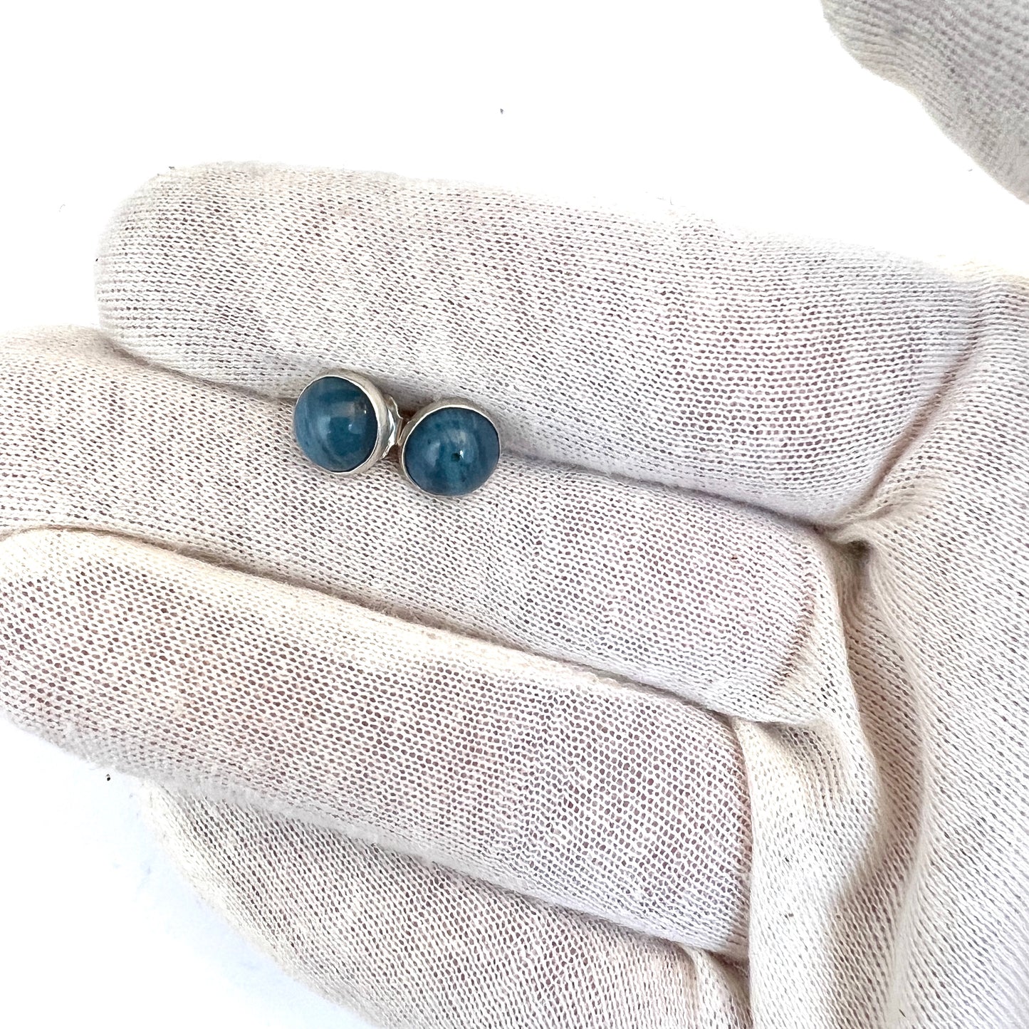 Vintage 1960s Sterling Silver Bergslagen-stone Stud Earrings.