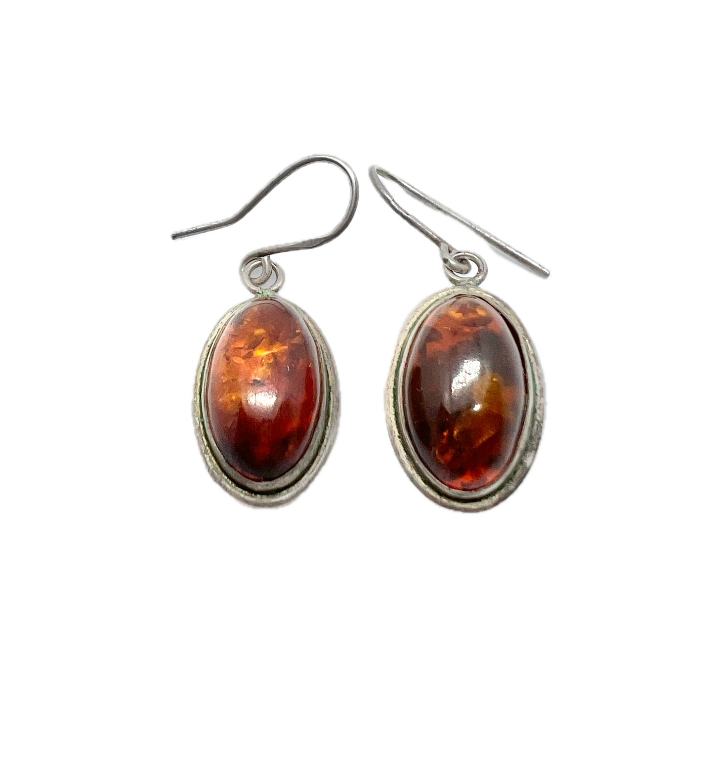 Vintage Solid Silver Amber Earrings.