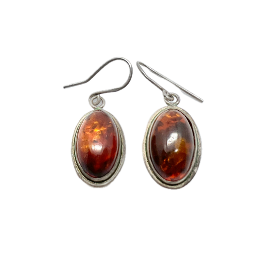 Vintage Solid Silver Amber Earrings.