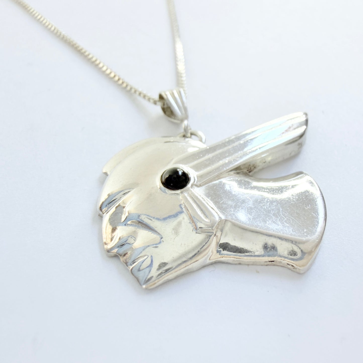 Sterling Silver Onyx Pendant Necklace.