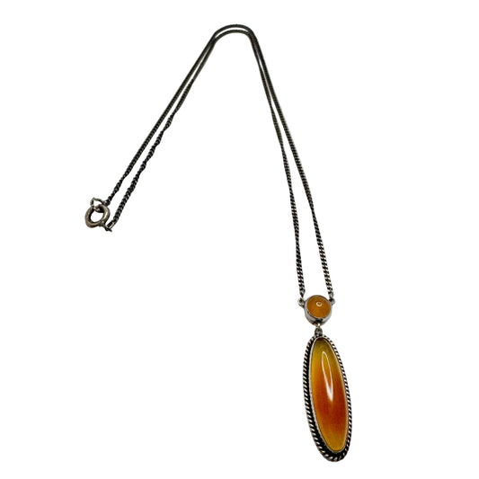 Early 1900s. Solid Silver Carnelian Pendant Necklace. Possibly Austria.