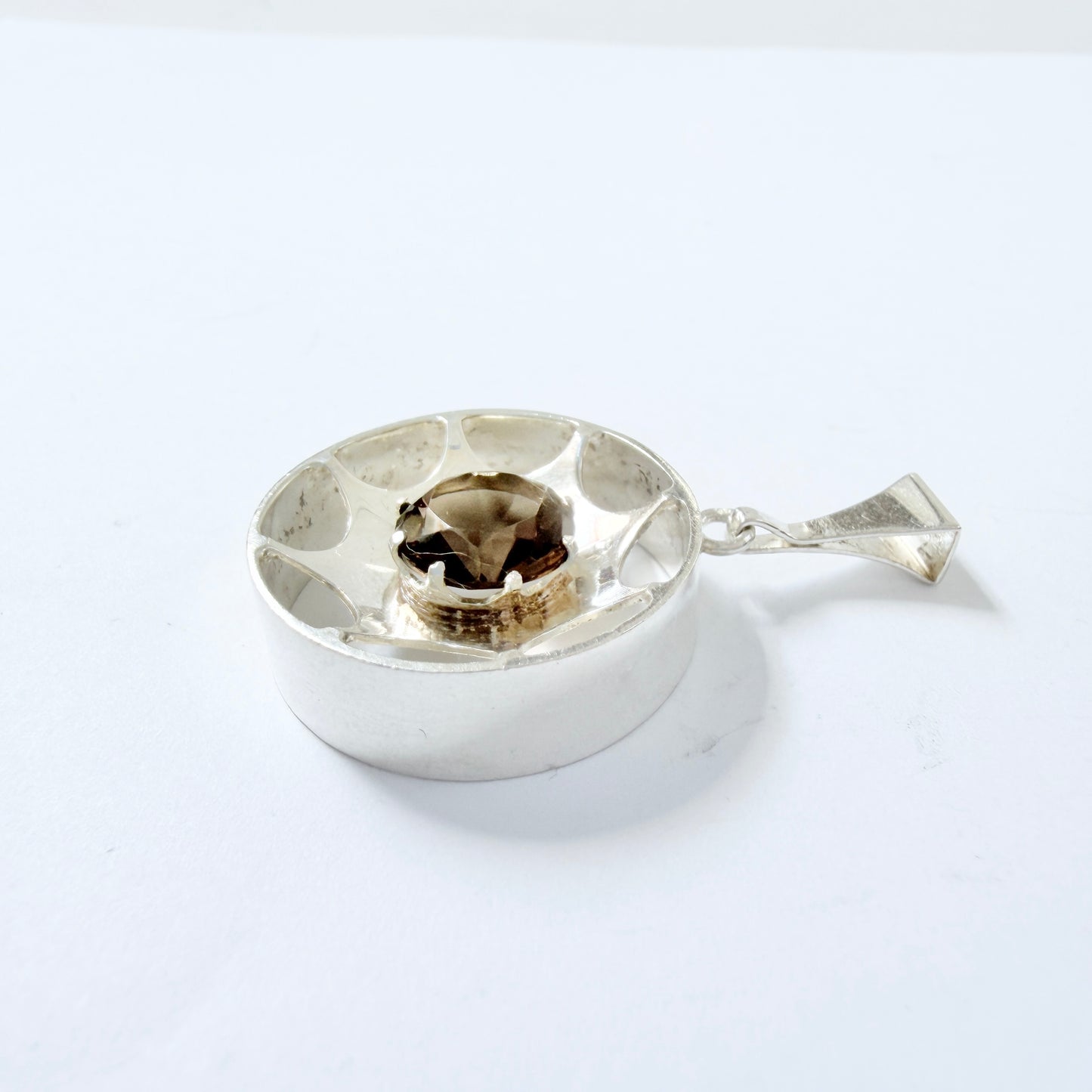 Salovaara, Finland ca 1970. Vintage Sterling Silver Smoky Quartz Pendant