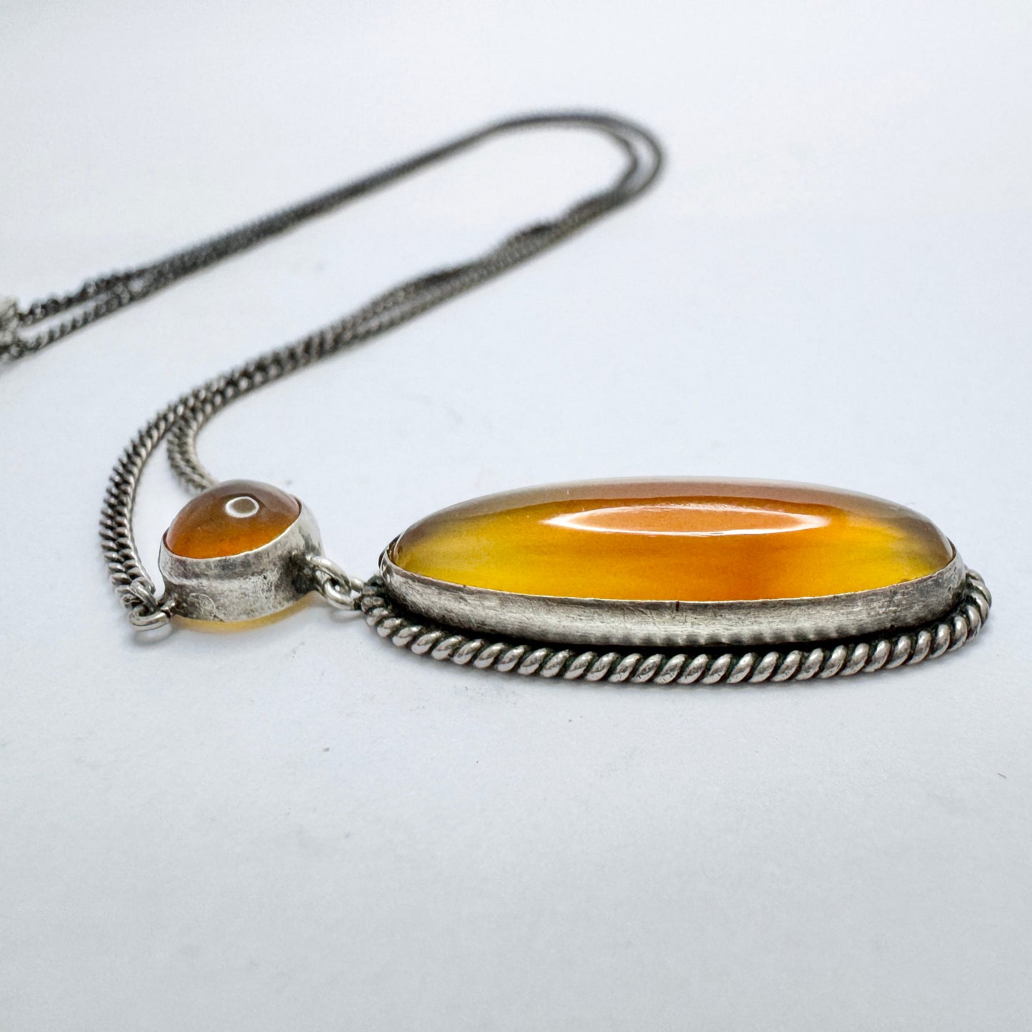 Early 1900s. Solid Silver Carnelian Pendant Necklace. Possibly Austria.
