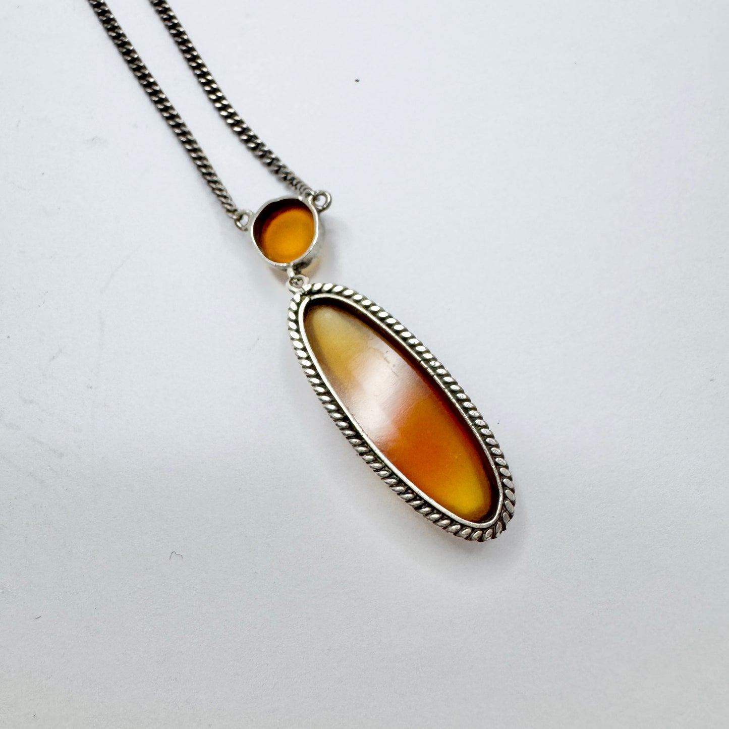 Early 1900s. Solid Silver Carnelian Pendant Necklace. Possibly Austria.