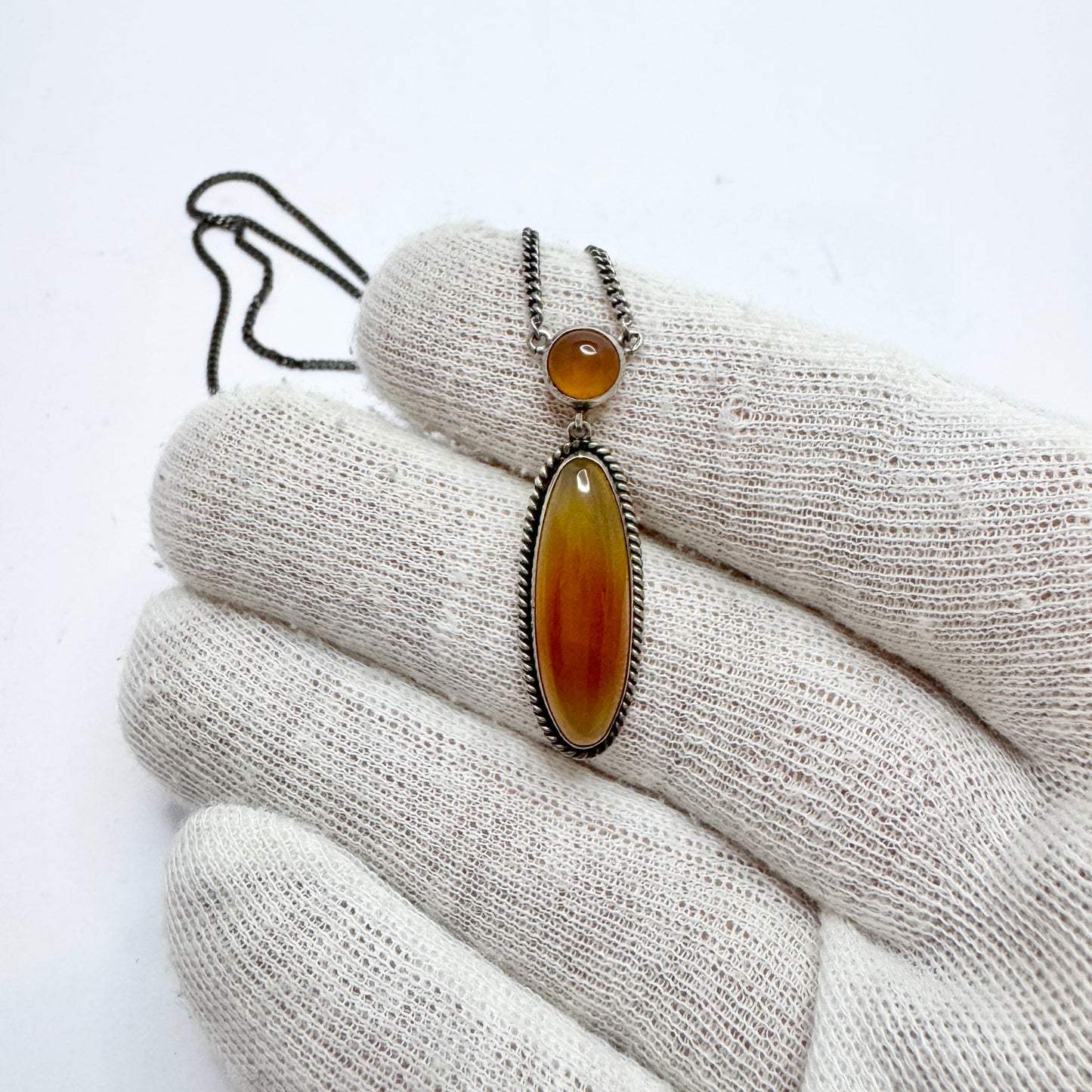 Early 1900s. Solid Silver Carnelian Pendant Necklace. Possibly Austria.