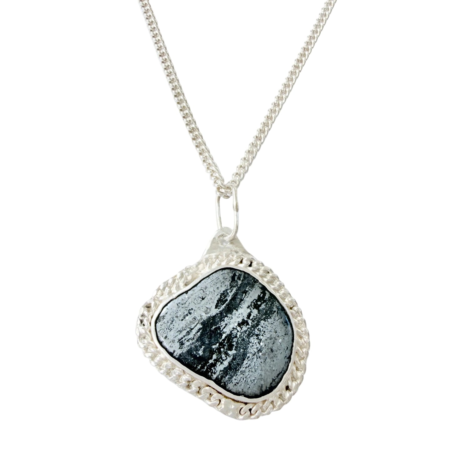 Umeå, Sweden 1988. Vintage Sterling Silver Iron Ore Pendant Necklace.