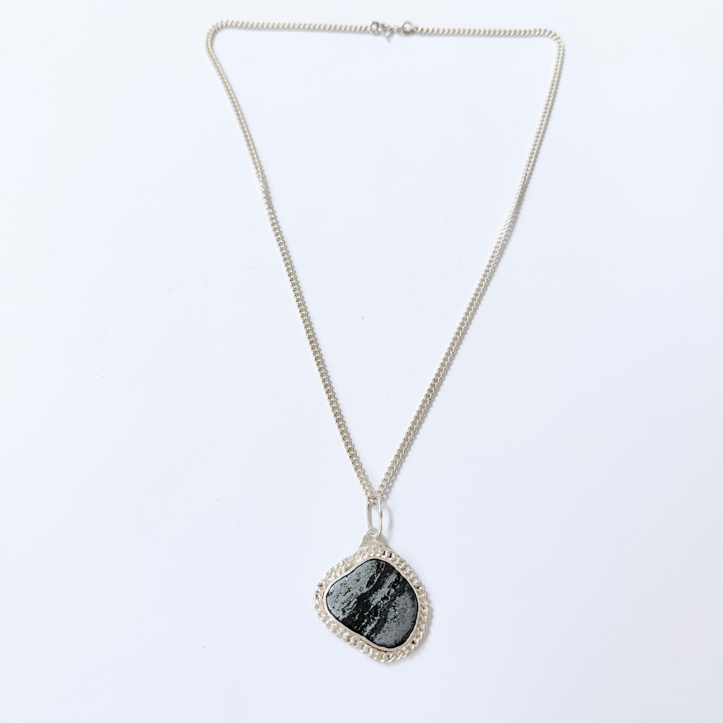 Umeå, Sweden 1988. Vintage Sterling Silver Iron Ore Pendant Necklace.