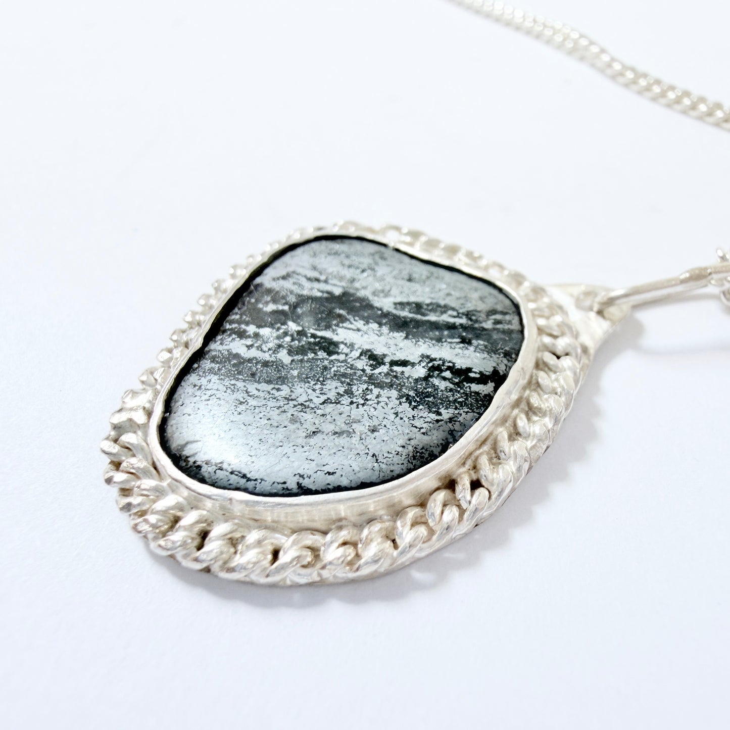 Umeå, Sweden 1988. Vintage Sterling Silver Iron Ore Pendant Necklace.