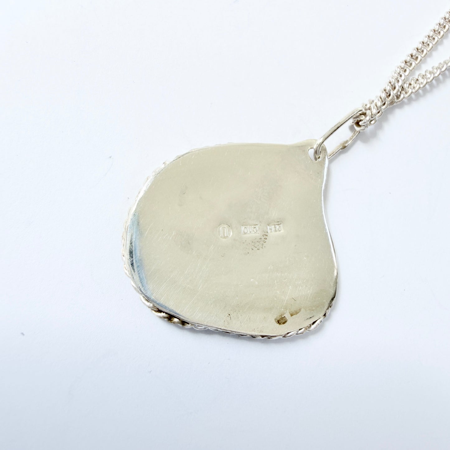 Umeå, Sweden 1988. Vintage Sterling Silver Iron Ore Pendant Necklace.