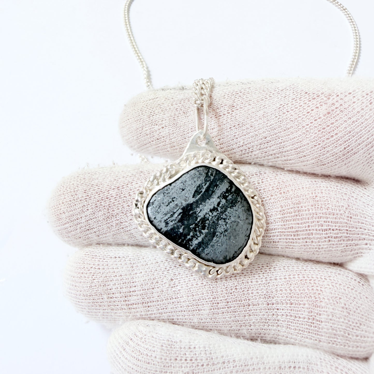 Umeå, Sweden 1988. Vintage Sterling Silver Iron Ore Pendant Necklace.
