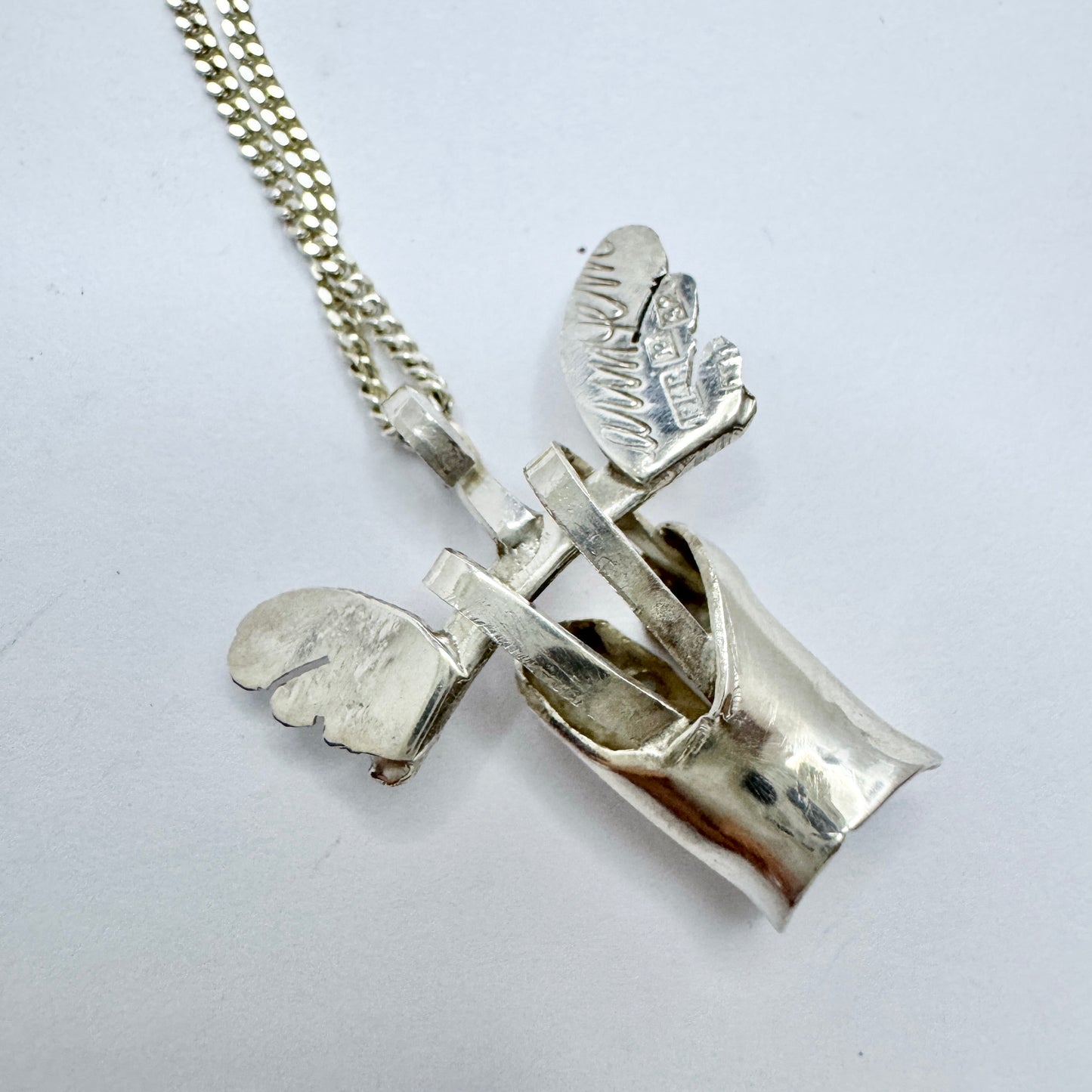 Karin Ferner, Sweden. Vintage Sterling Silver Angel Pendant Necklace. Signed.