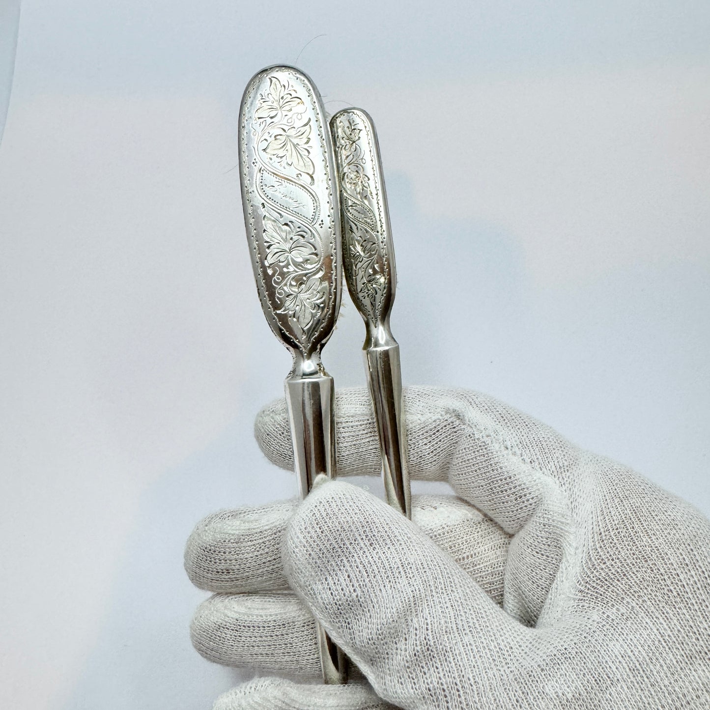 Sweden year 1890. Antique Victorian Sterling Silver Dressing Table Brushes. "Emmy"