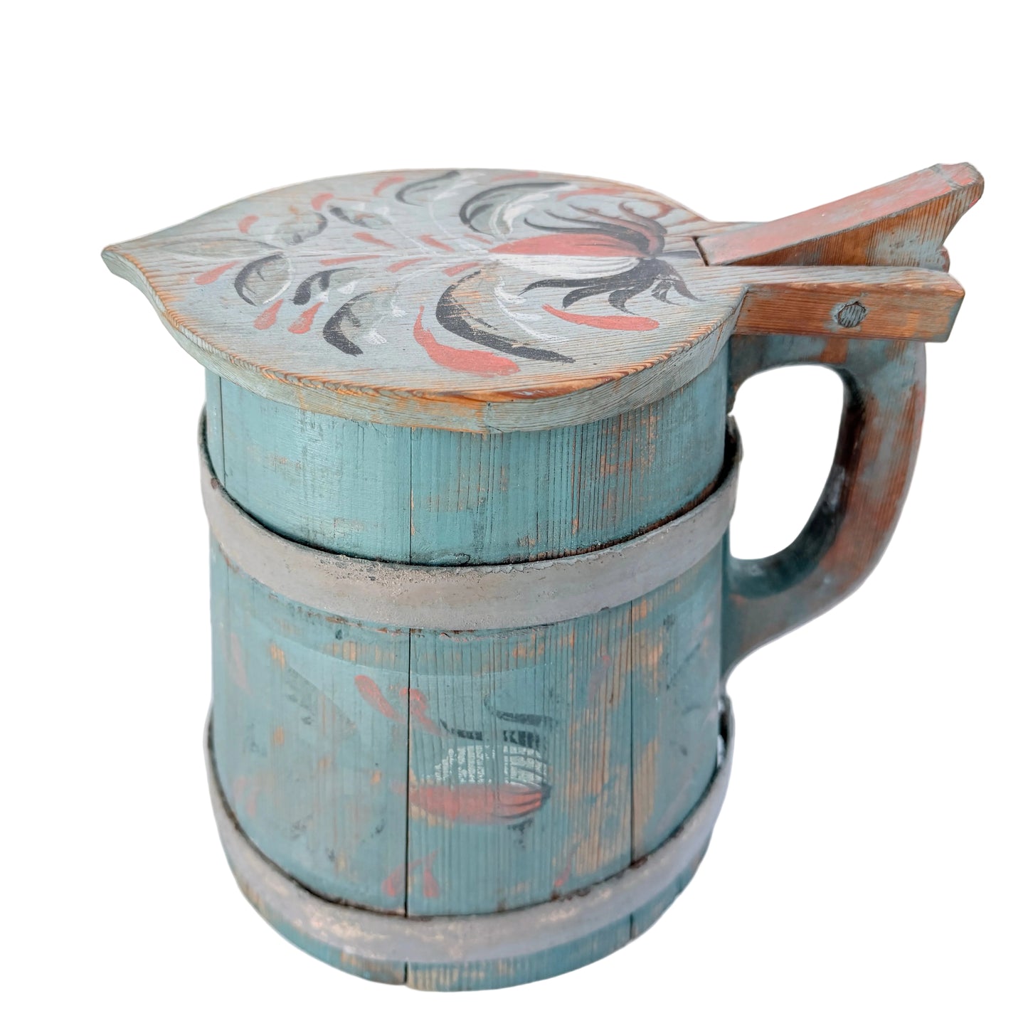 Sweden. Large Antique Folk Ark Hand Painted Lidded Tankard. "Stånka"