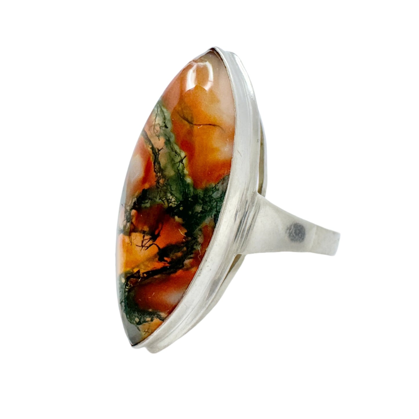 Vintage 1960-70s. Solid Silver Moss Agate Ring.