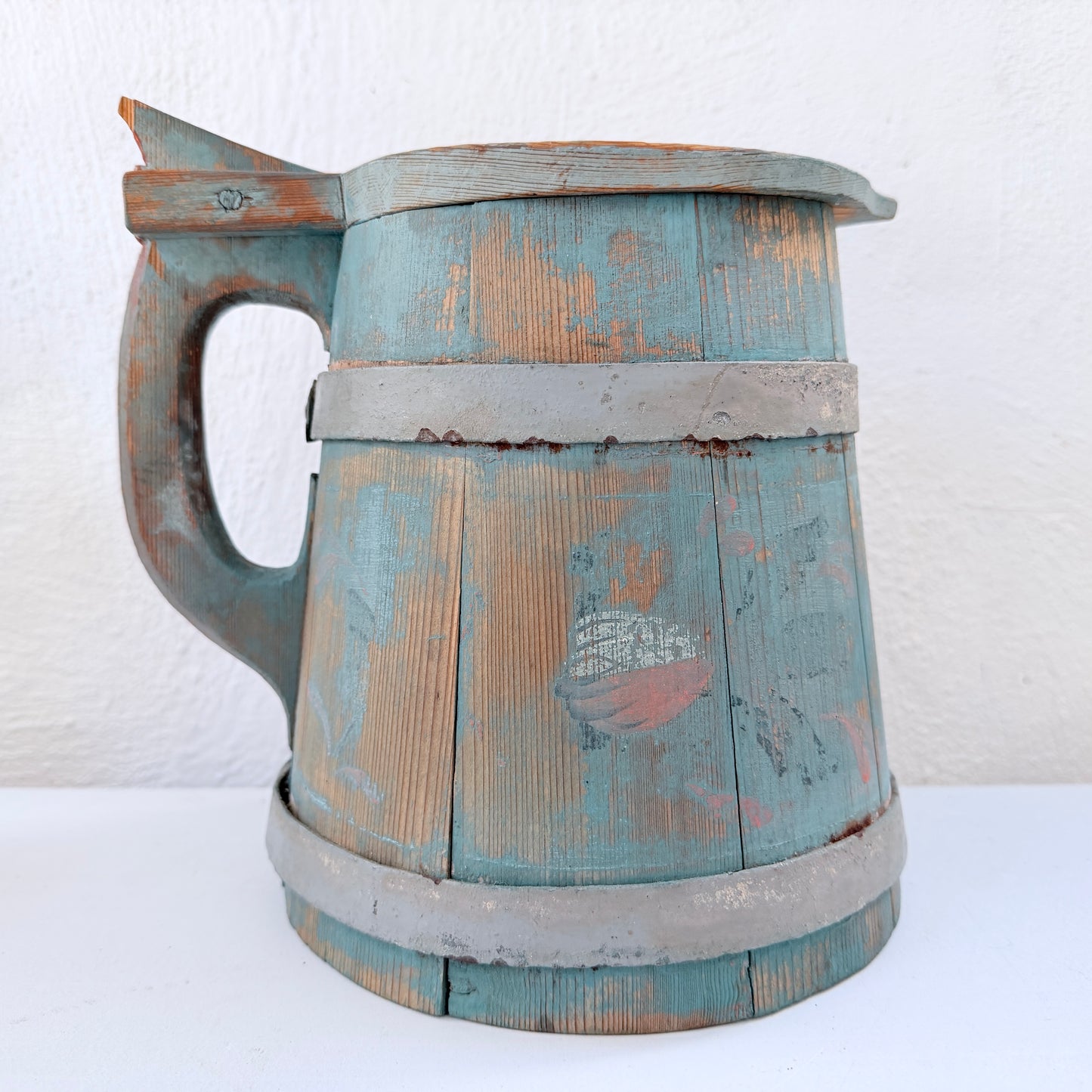 Sweden. Large Antique Folk Ark Hand Painted Lidded Tankard. "Stånka"